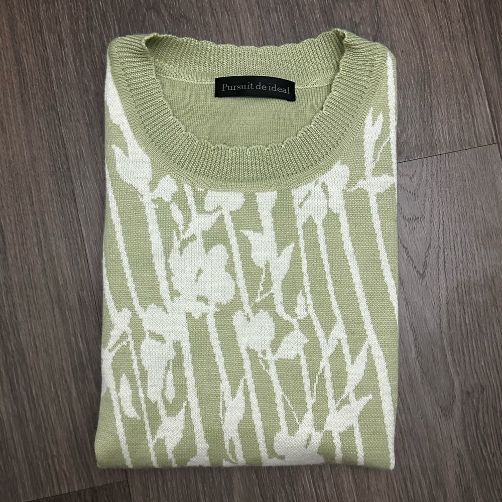Mint  Green Floral Knit Sweater - Picture 3 of 4